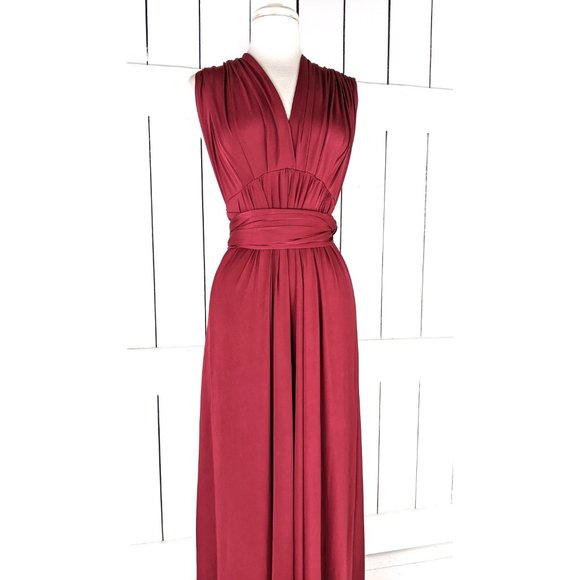 Multi wrap burgundy long maxi infinity bridesmaid dress - Picture 3 of 5